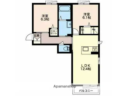 プライムガーデン(2LDK/2階)の間取り写真