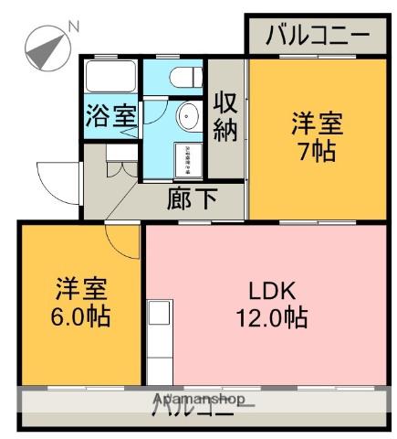 サンシャイン若杉(2LDK/3階)の間取り写真