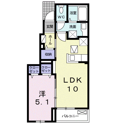 マウントオータムⅡ(1LDK/1階)の間取り写真