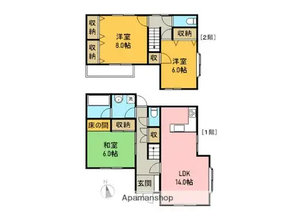身延線 富士宮駅 バス乗車時間:20分 富士見平バス停で下車 徒歩1分 2階建 築29年(3LDK)の間取り写真