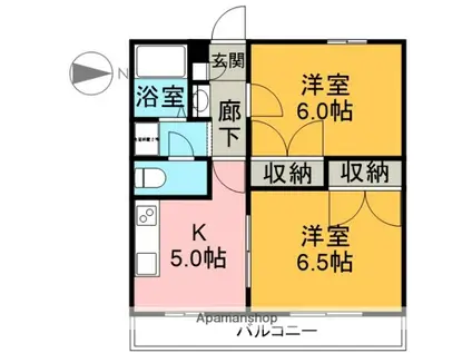 ジラソーレ石坂(2K/3階)の間取り写真