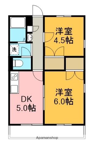 コーポラス神山Ⅲ(2DK/2階)の間取り写真