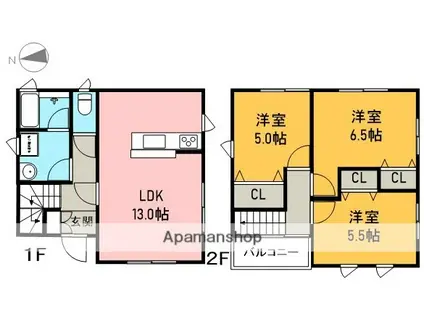 東海道本線 富士駅 徒歩20分 2階建 築12年(3LDK)の間取り写真