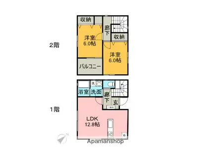 身延線 源道寺駅 徒歩19分 2階建 築12年(2LDK)の間取り写真