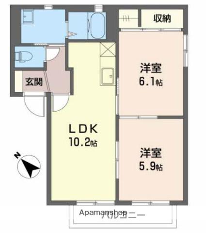 ハイツカモ2(2LDK/2階)の間取り写真