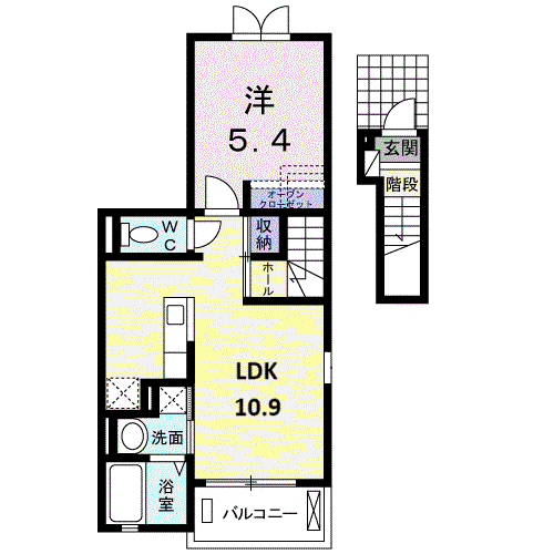 ピュアライフ(1LDK/2階)の間取り写真