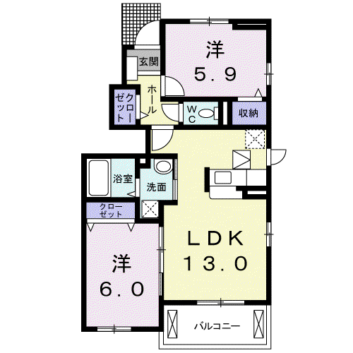 クレディヒル(2LDK/1階)の間取り写真