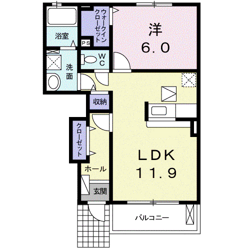 グランツみしまⅢ(1LDK/1階)の間取り写真