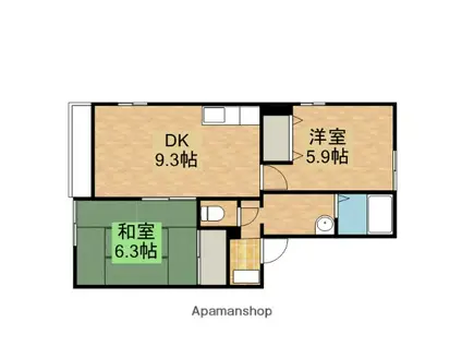 シサミタウン(2DK/1階)の間取り写真