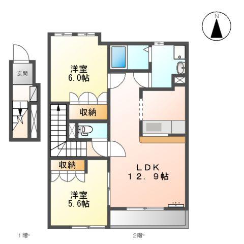 ロココプランB(2LDK/2階)の間取り写真