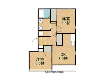 CASA IL MARE(2DK/1階)の間取り写真