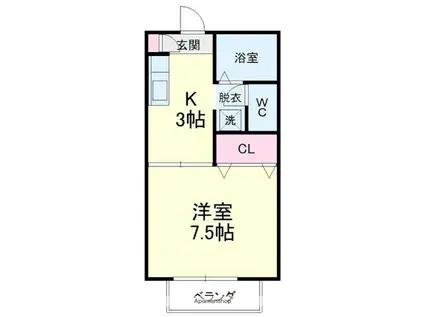 アミティエC(1K/1階)の間取り写真
