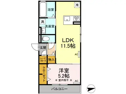 DーHILLS名塚町(1LDK/2階)の間取り写真