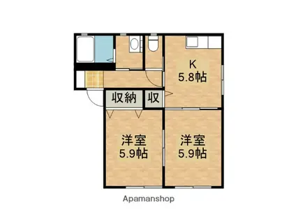 キオラ・カズA(2K/1階)の間取り写真