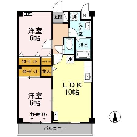 マンション紫雲B(2LDK/1階)の間取り写真