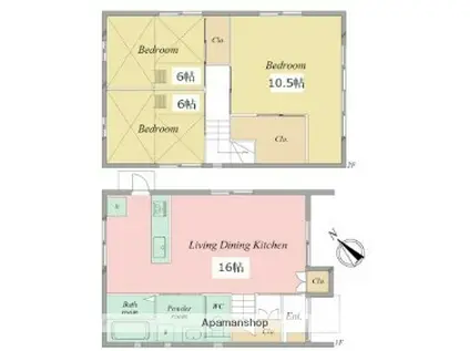 東海道本線 浜松駅 バス乗車時間:20分 北高西バス停で下車 徒歩6分 2階建 築17年(3LDK)の間取り写真