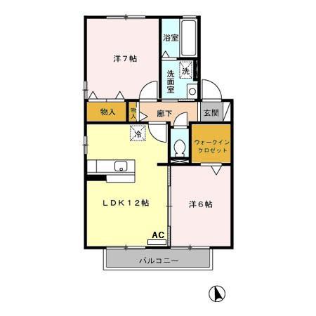 ローズコート和田B(2LDK/2階)の間取り写真