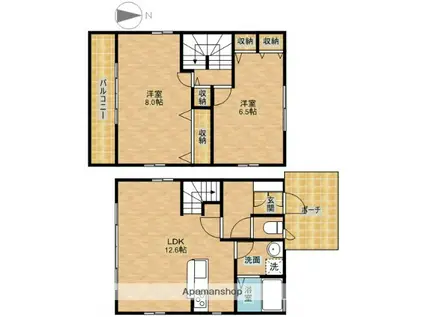 静岡県浜松市中央区 2階建 築16年(2LDK)の間取り写真