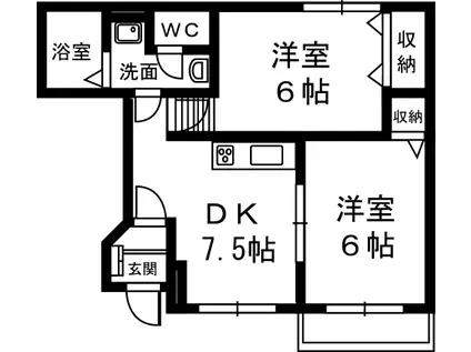 ベル・クレールB(2DK/1階)の間取り写真