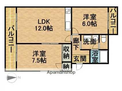 オズハウス6(2LDK/1階)の間取り写真