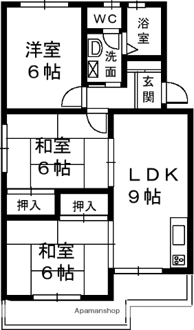 マンション木の神(3LDK/1階)の間取り写真