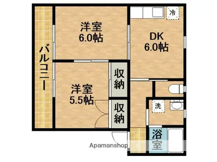クローバーA(2DK/2階)の間取り写真