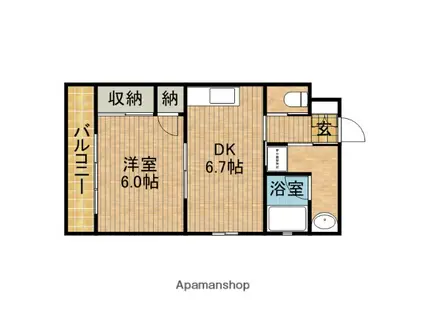 オーシャンS(1DK/3階)の間取り写真