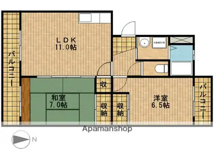 アクシア飯田(2LDK/1階)の間取り写真