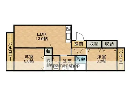 東海道本線 藤枝駅 バス乗車時間:30分 五十海北バス停で下車 徒歩10分 2階建 築22年(2LDK/1階)の間取り写真