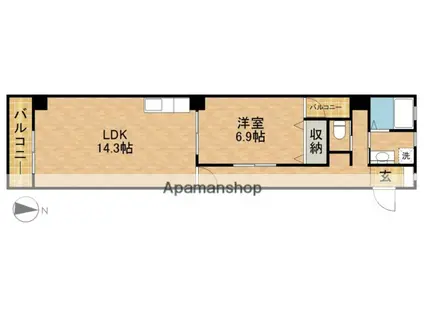 ゆず板屋(1LDK/6階)の間取り写真