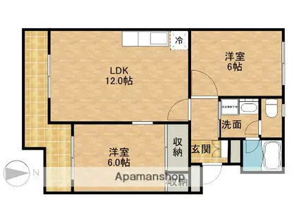 サンハイツK&K Ⅱ(2LDK/2階)の間取り写真