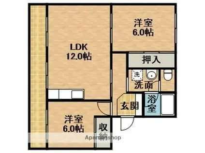 ハイツみのる(2LDK/3階)の間取り写真