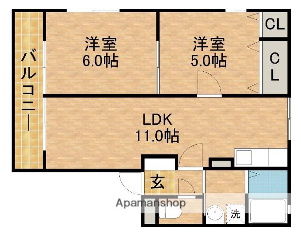 サニーコート諏訪(2LDK/2階)の間取り写真