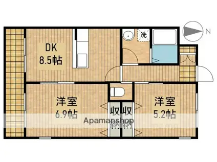 クレールシャンブル(2DK/2階)の間取り写真