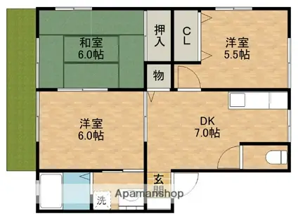 サンビレッジ三ケ日B(3DK/1階)の間取り写真