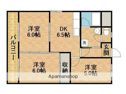 マンション第2ろくべい(3DK/4階)の間取り写真