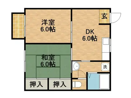 シャイニーフラット(2DK/2階)の間取り写真