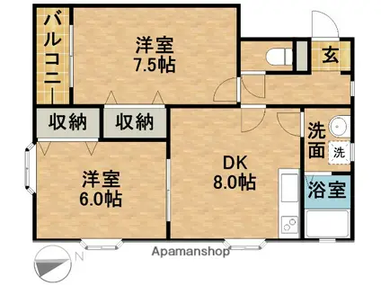 ビバリーハウス上島A(2DK/1階)の間取り写真