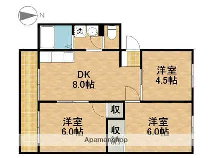 サンシティーA&K A棟(3DK/2階)の間取り写真