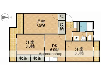マンションブルースカイ(3DK/3階)の間取り写真