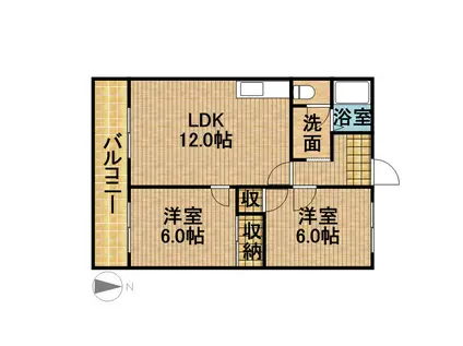 ラ・フォーレ二瀬川Ⅰ(2LDK/2階)の間取り写真