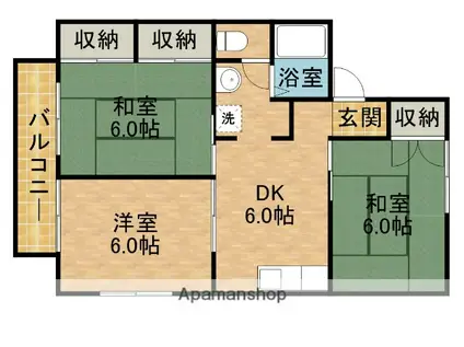 ハピネスブルーB(3DK/1階)の間取り写真