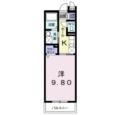 ラフィーネF(1K/1階)の間取り写真
