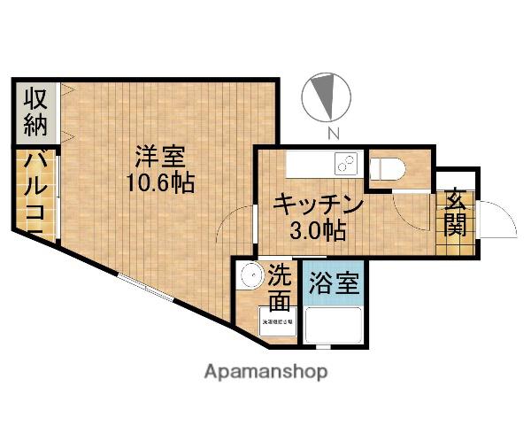 ハピネス北田町(1K/4階)の間取り写真