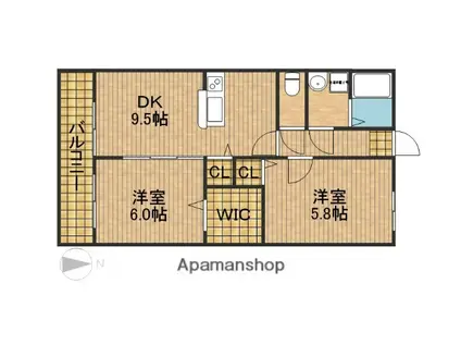 ル・コルビュジェⅡ(2DK/1階)の間取り写真