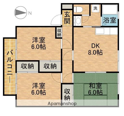 サンフィル高橋A(3DK/2階)の間取り写真