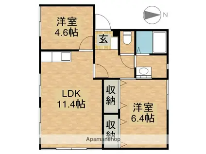 ベルハイツⅡA(2LDK/1階)の間取り写真