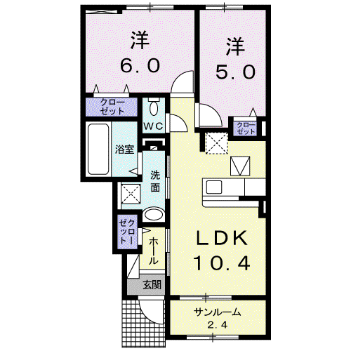 プレジールⅡ(2LDK/1階)の間取り写真