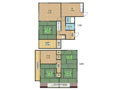 東海道本線 浜松駅 バス乗車時間:22分 うさぎ橋バス停で下車 徒歩5分 2階建 築54年(6DK)の間取り写真