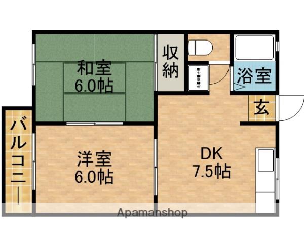 ハートピアイースト B(2DK/2階)の間取り写真